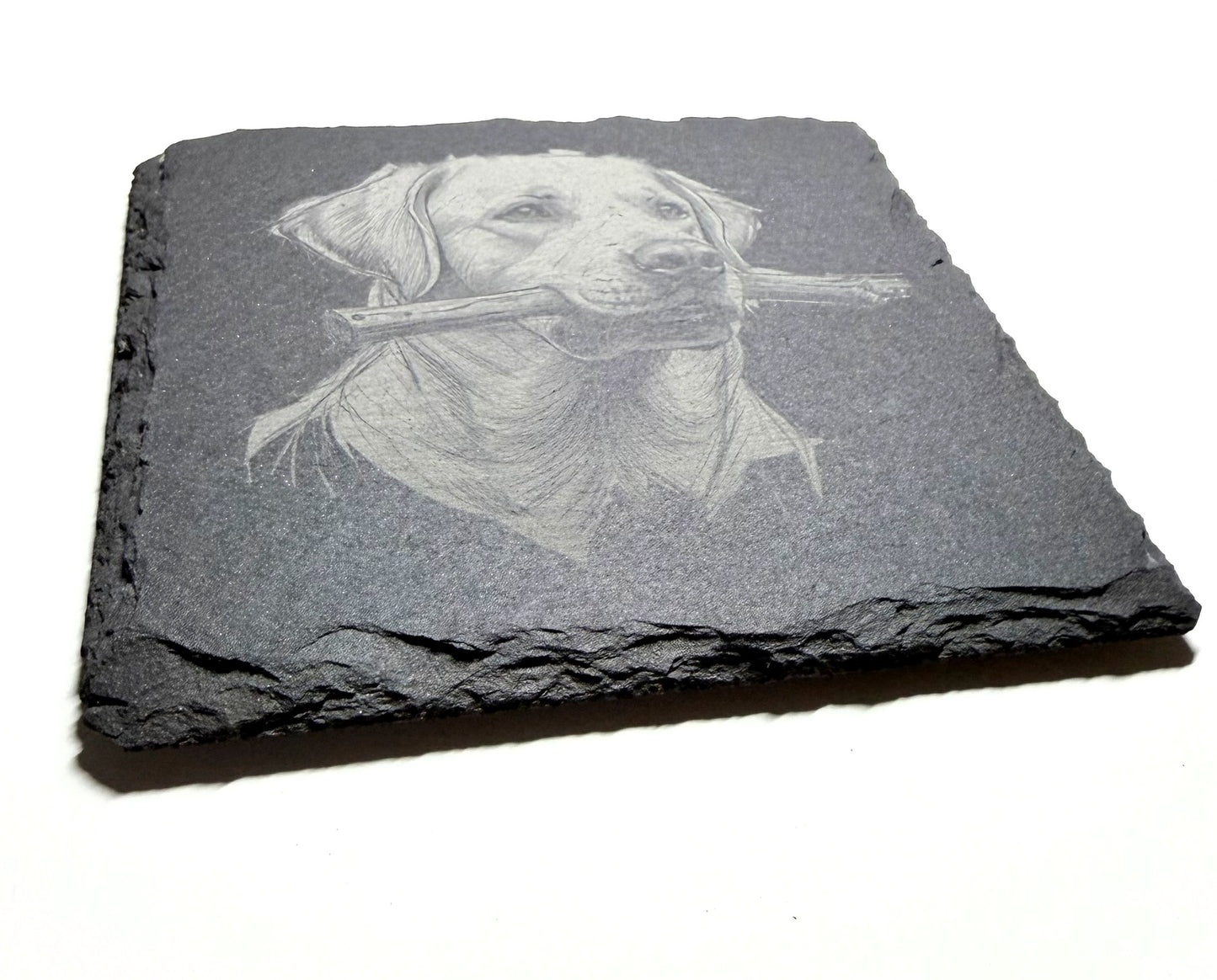 Engraved Labrador Retriever with Stick Slate Coaster – Handcrafted Dog Lover Gift