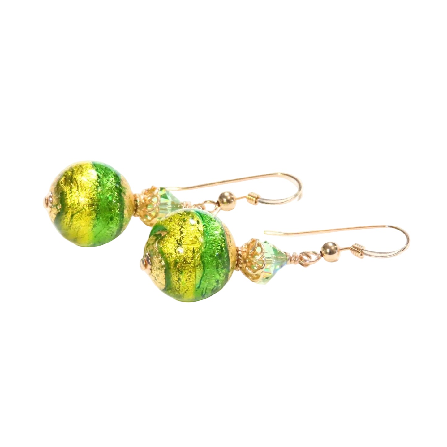 Boucles d'oreilles Murano vert émeraude et péridot or