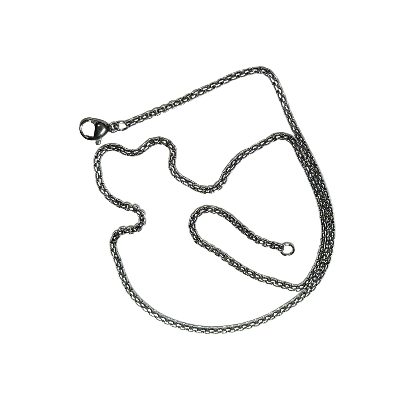 stainless steel chain necklace on a white background