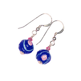 Murano Glass Blue Rose Ball Silver Earrings