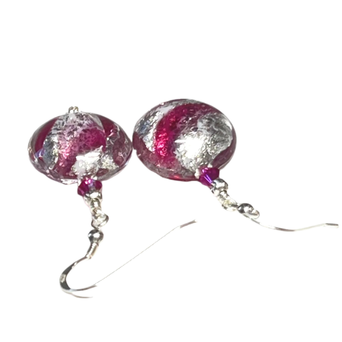 Murano Glass Ruby Pink Swirl Sterling Silver Earrings