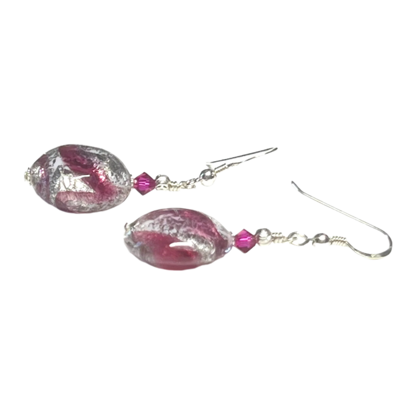 Murano Glass Ruby Pink Swirl Sterling Silver Earrings