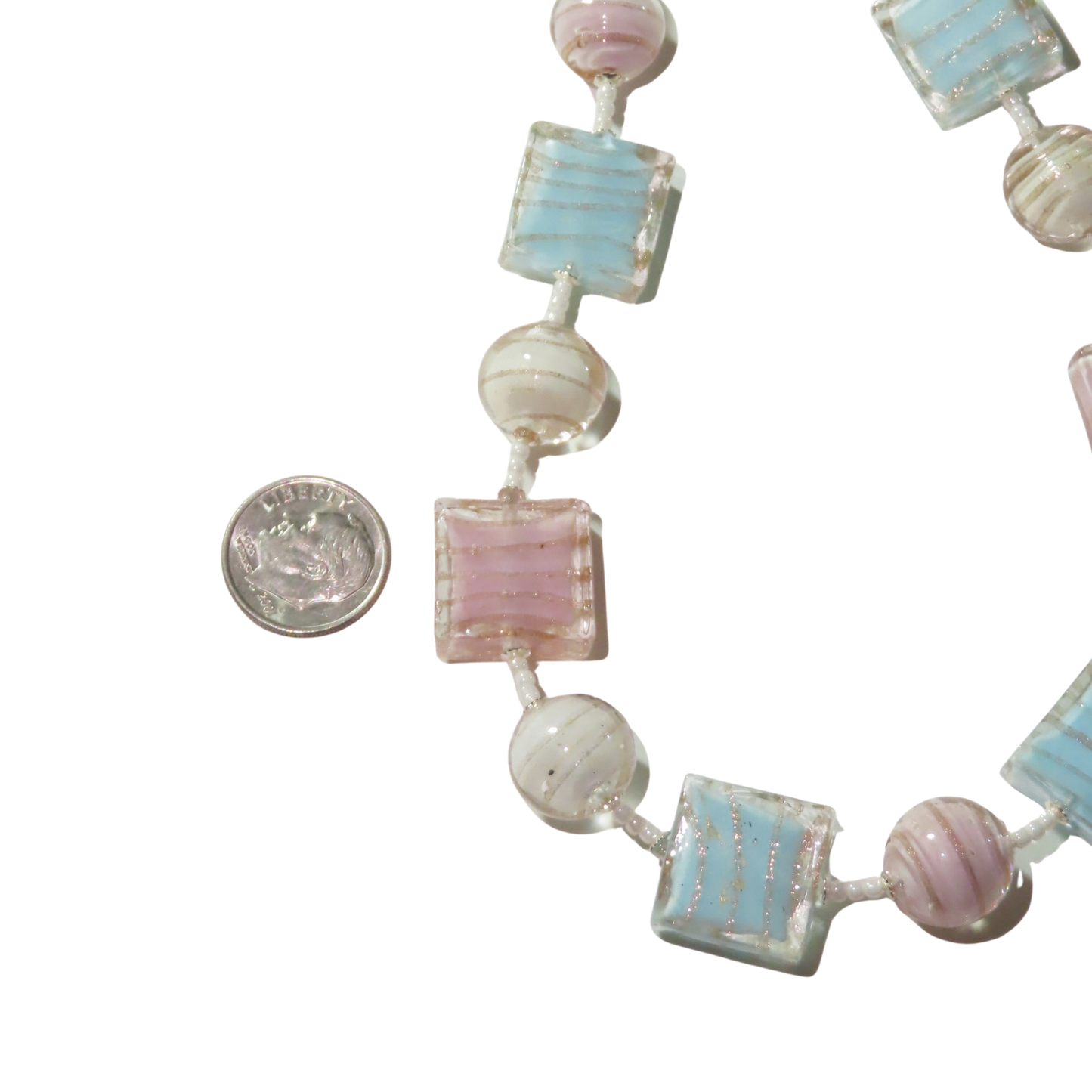 Murano Glass Pastel Bead Long Silver Necklace