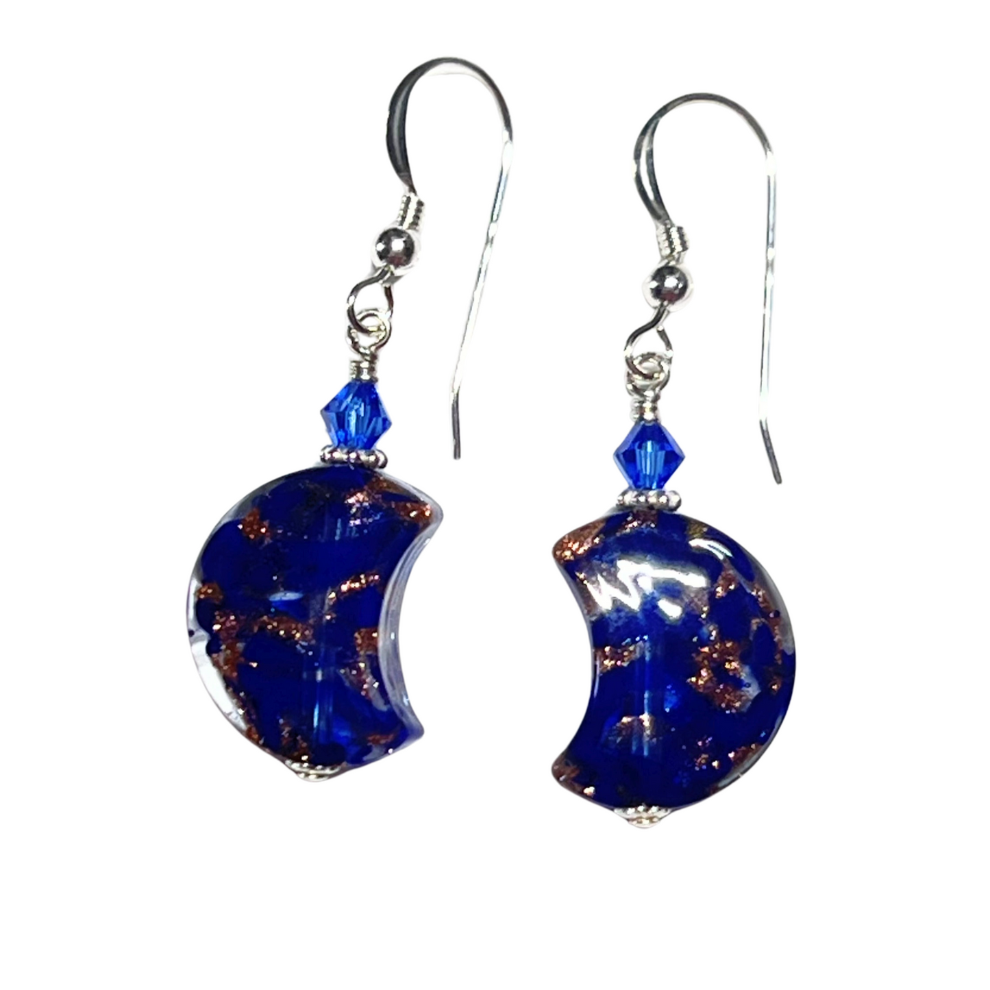 Murano Cobalt Blue Moon Sterling Silver Earrings