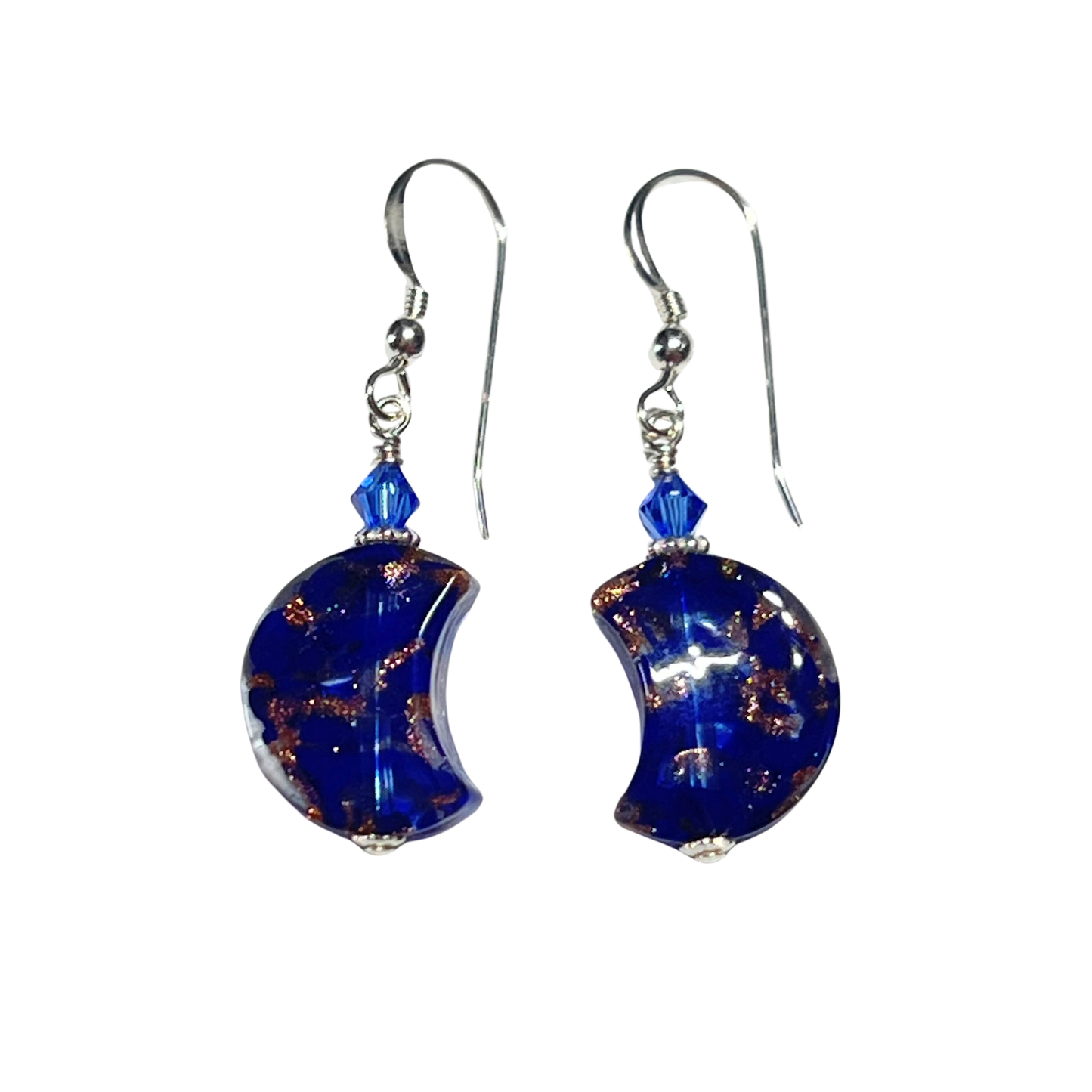 Murano Cobalt Blue Moon Sterling Silver Earrings