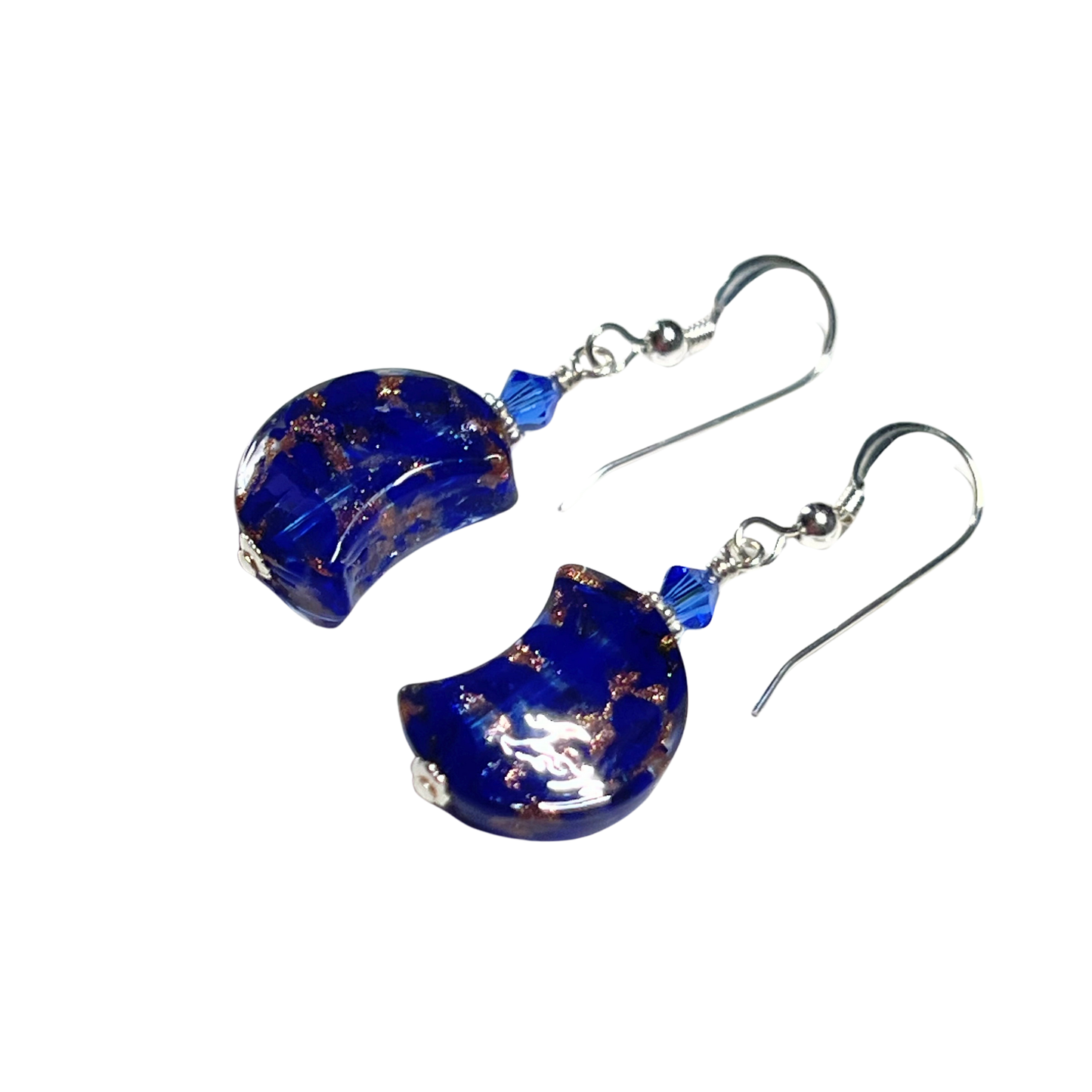 Murano Cobalt Blue Moon Sterling Silver Earrings
