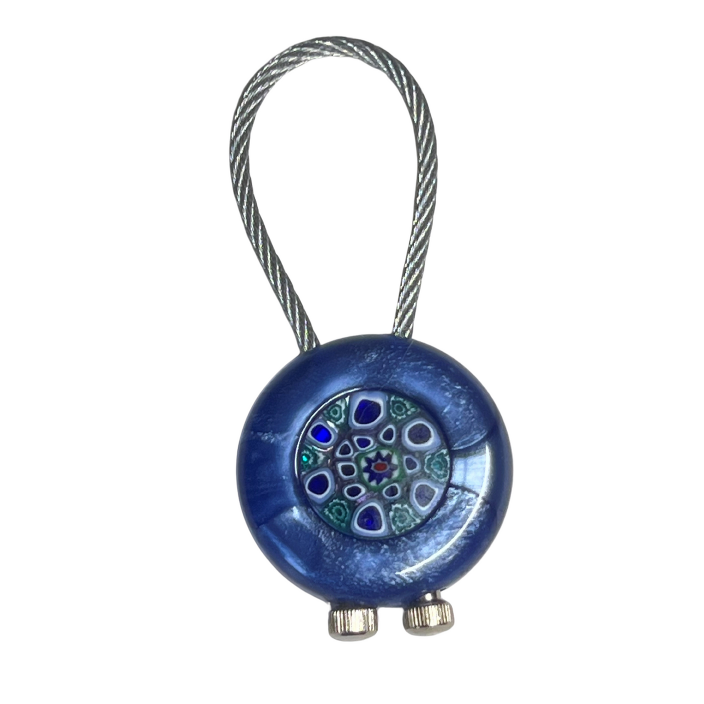 Murano Dark Blue Pearl Millefiori Keychain