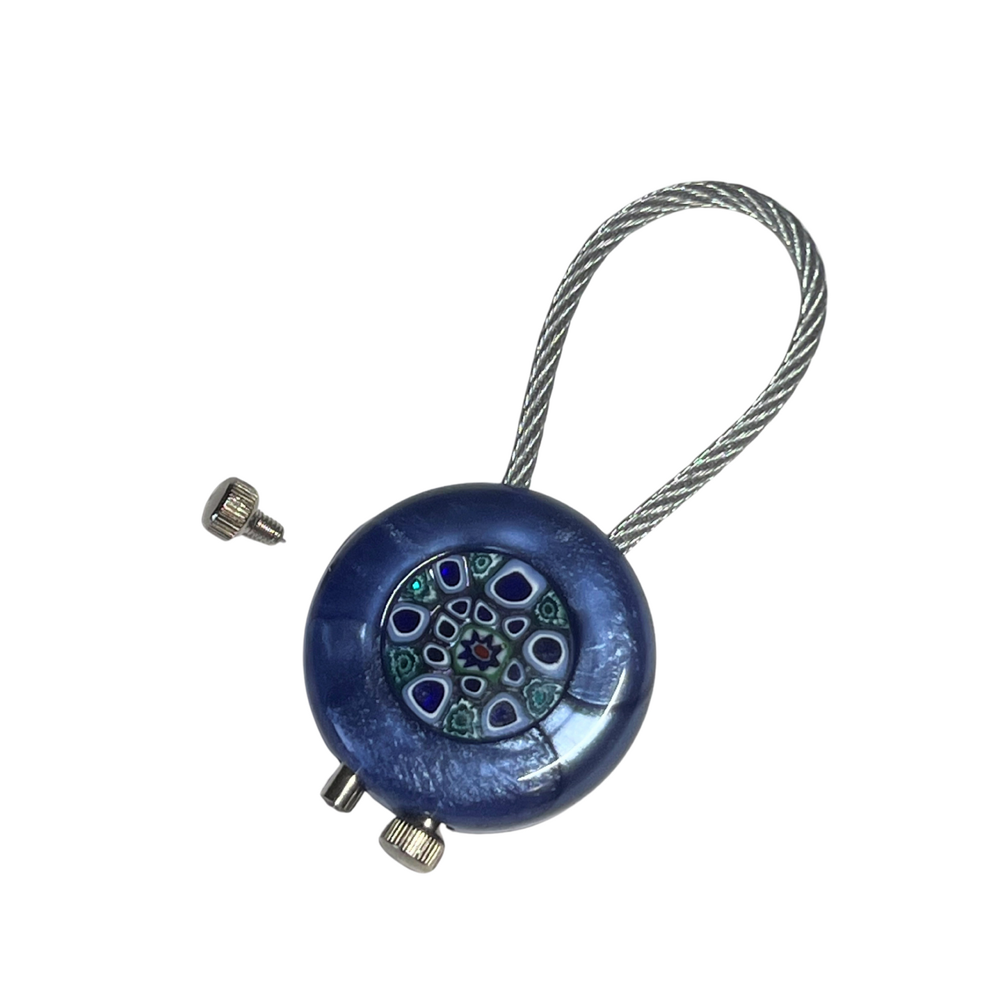 Murano Dark Blue Pearl Millefiori Keychain