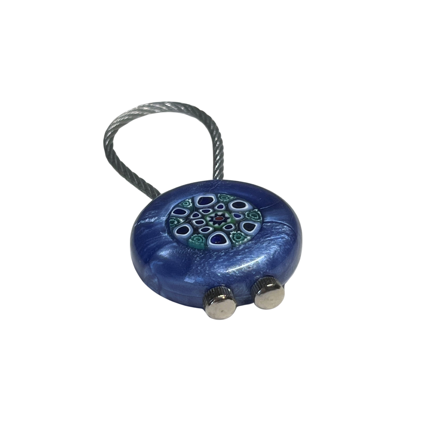 Murano Dark Blue Pearl Millefiori Keychain