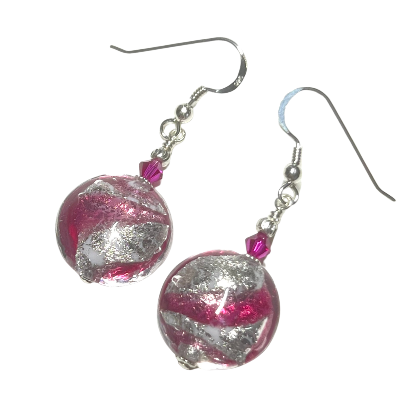 Murano Glass Ruby Pink Swirl Sterling Silver Earrings