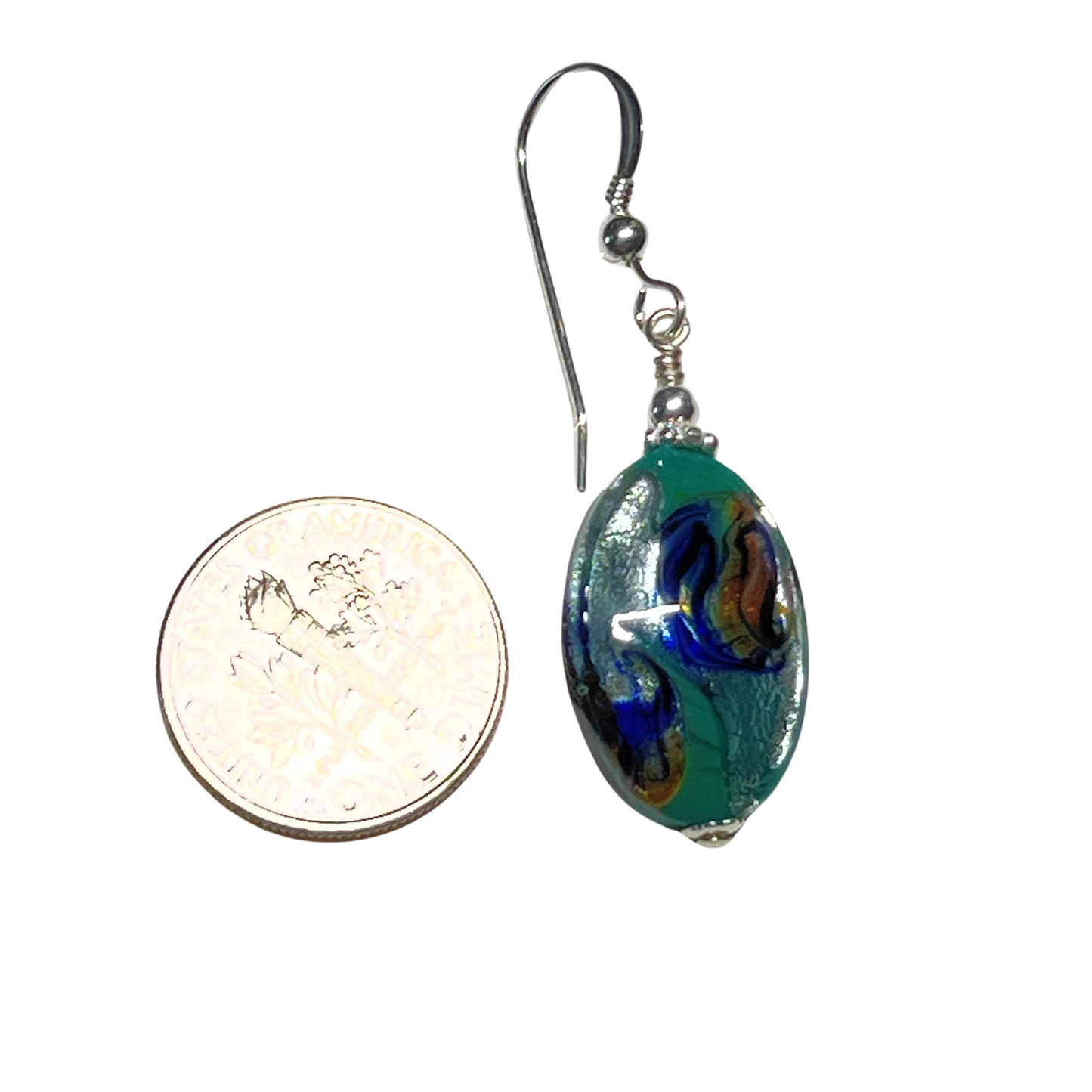 Murano Glass Green goddess Oval Sterling Silver earrings