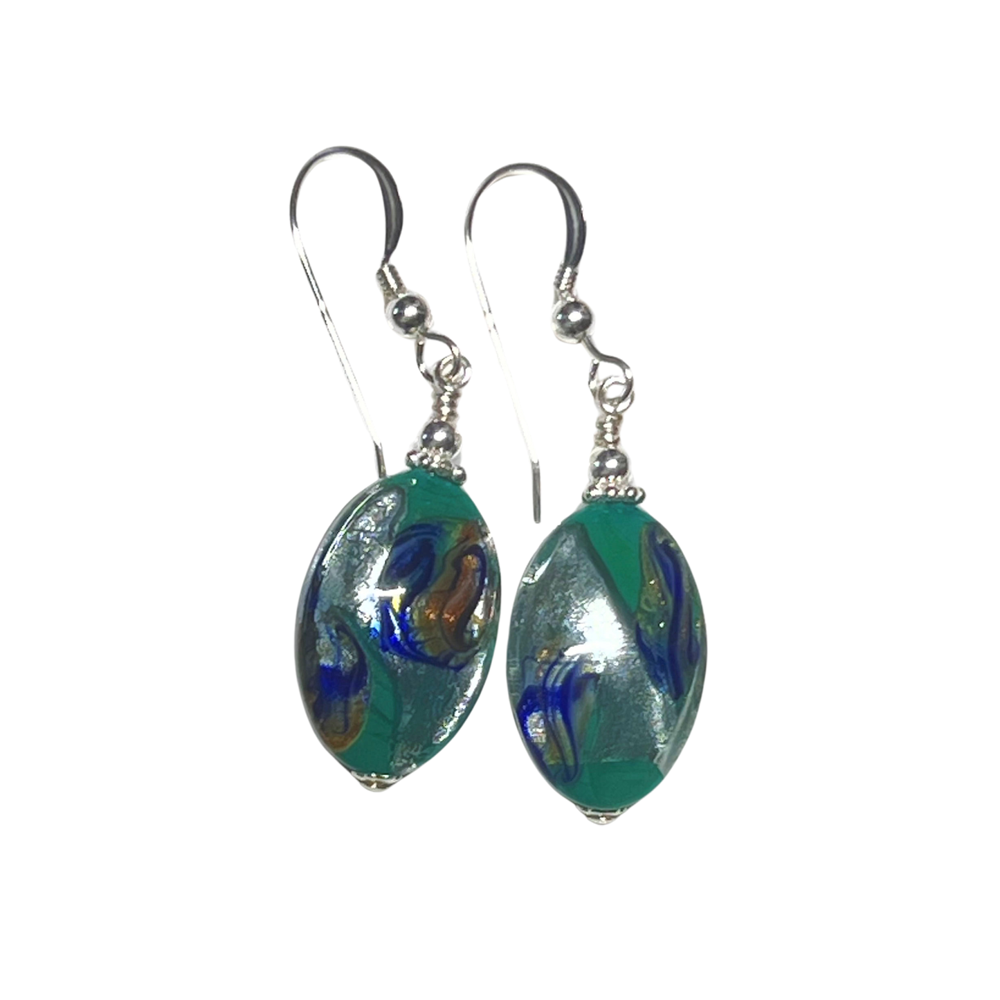 Murano Glass Green goddess Oval Sterling Silver earrings