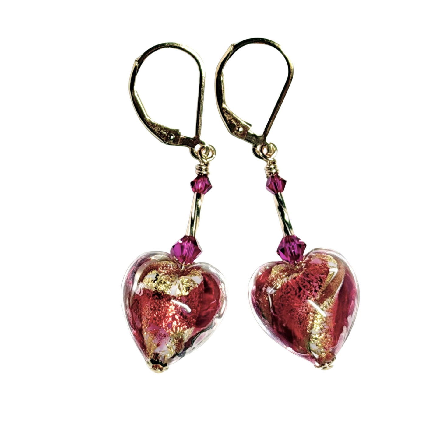 Heart-shaped pink and gold earrings