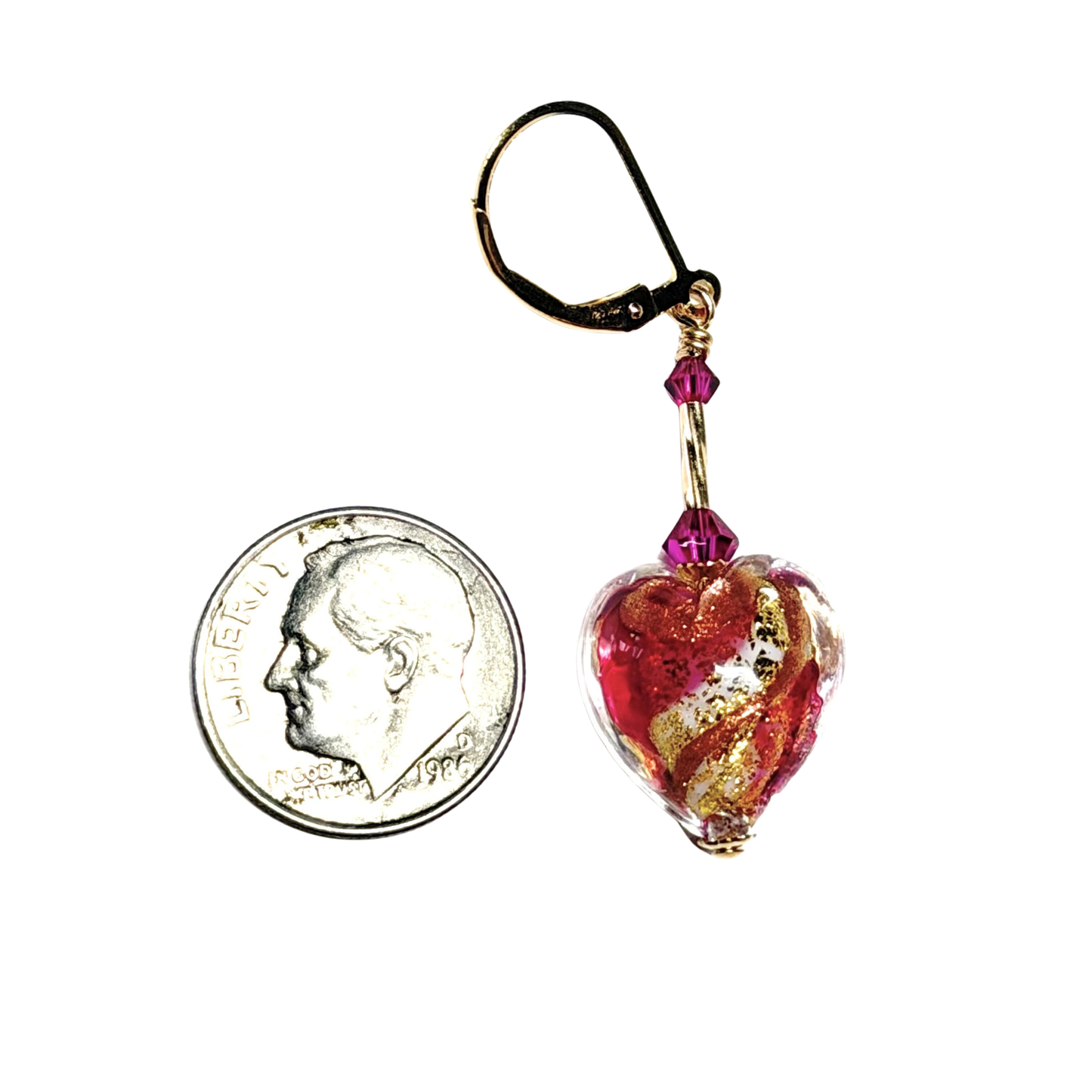 Murano Glass Pink Swirl Heart Drop Gold Earrings – Handmade Italian Jewelry
