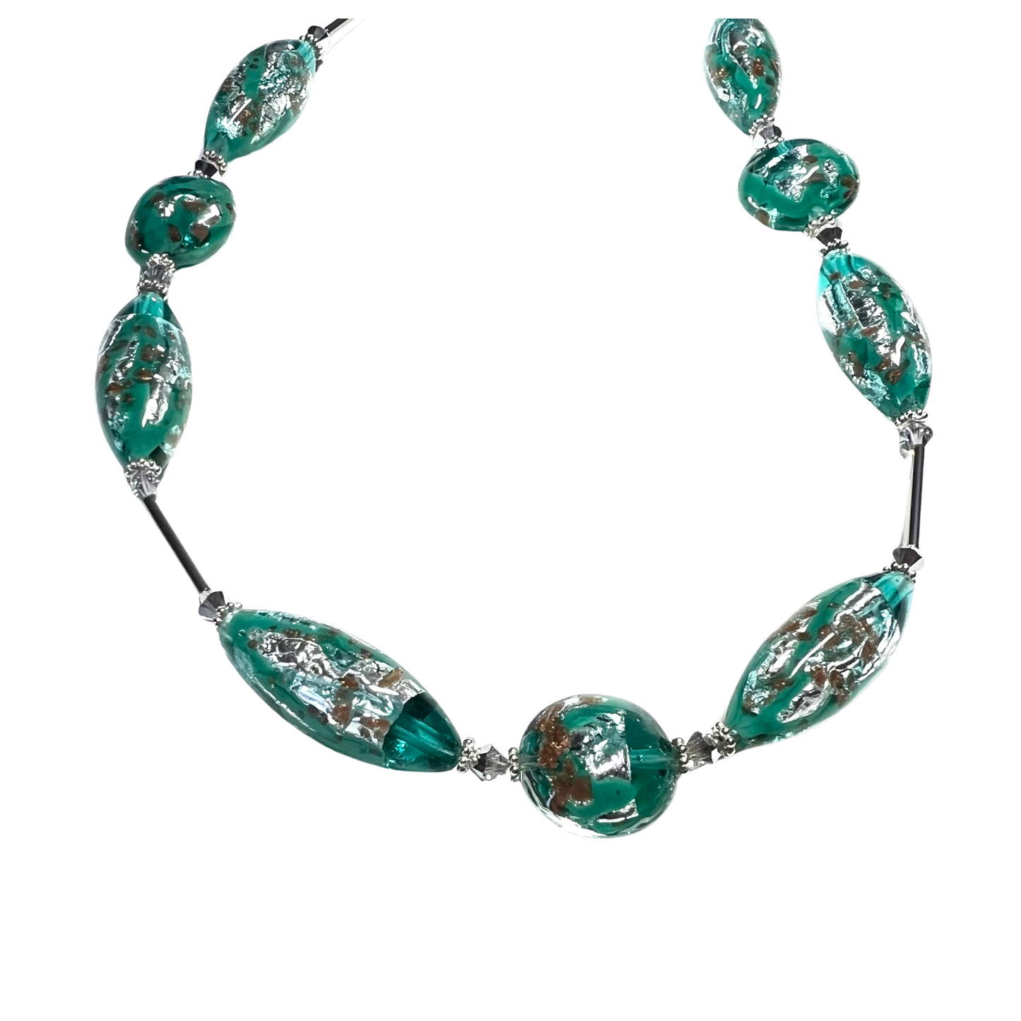 Murano Glass Sea Foam Green Silver Necklace