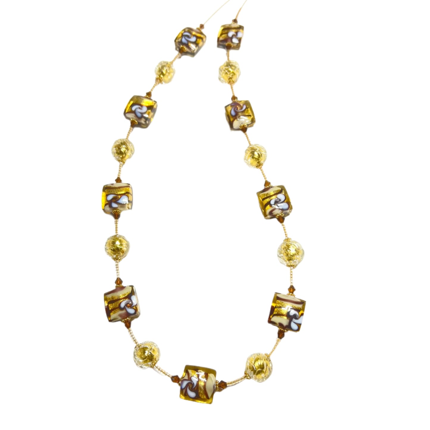 Murano Glass Italian Brown Square Flower Gold Necklace