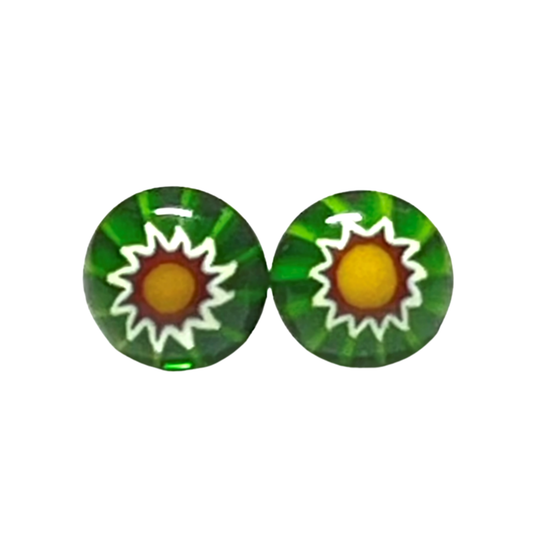 Murano Green Yellow Star Millefiori Post Stud Earrings