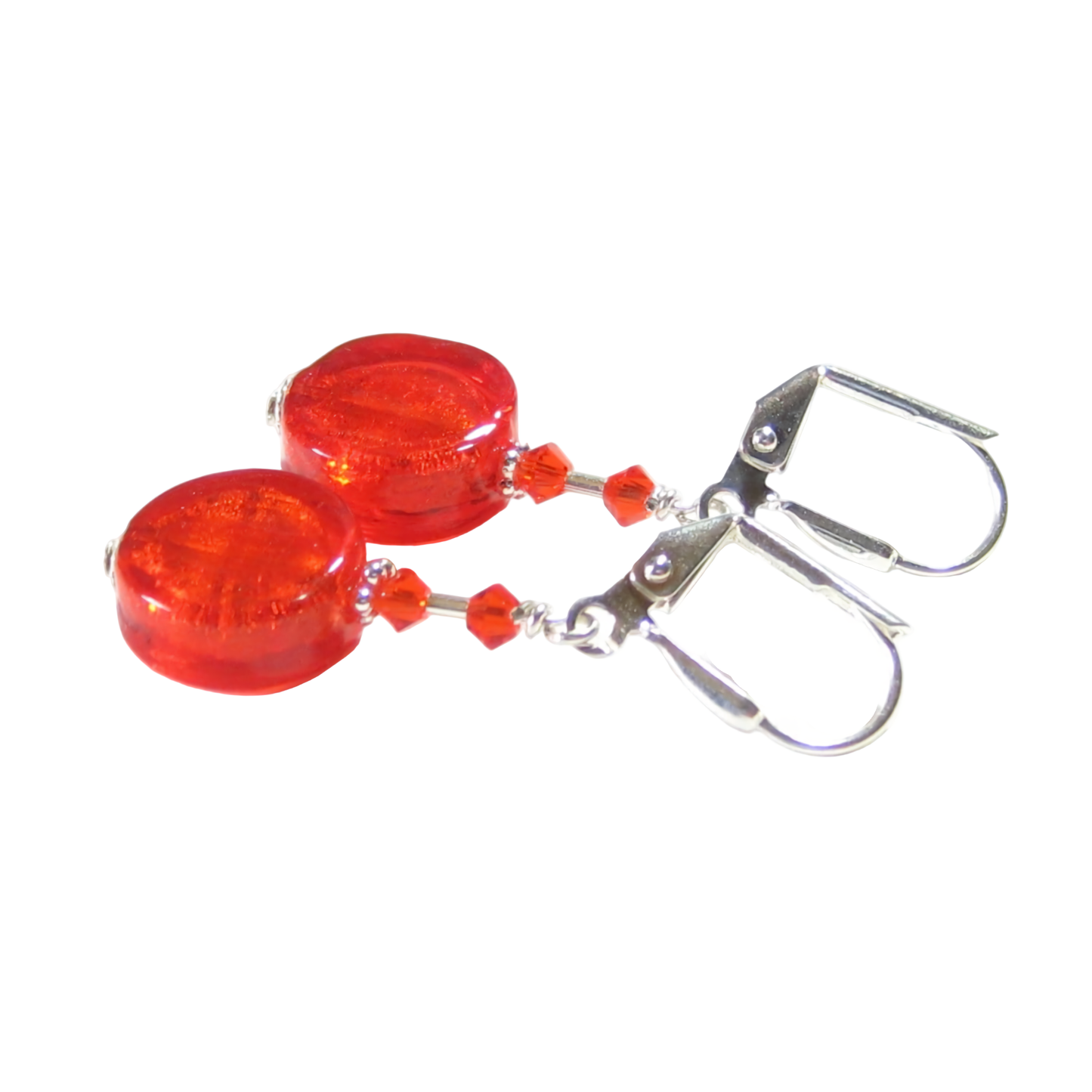 Murano Glass Orange Coin Sterling Silver Earrings