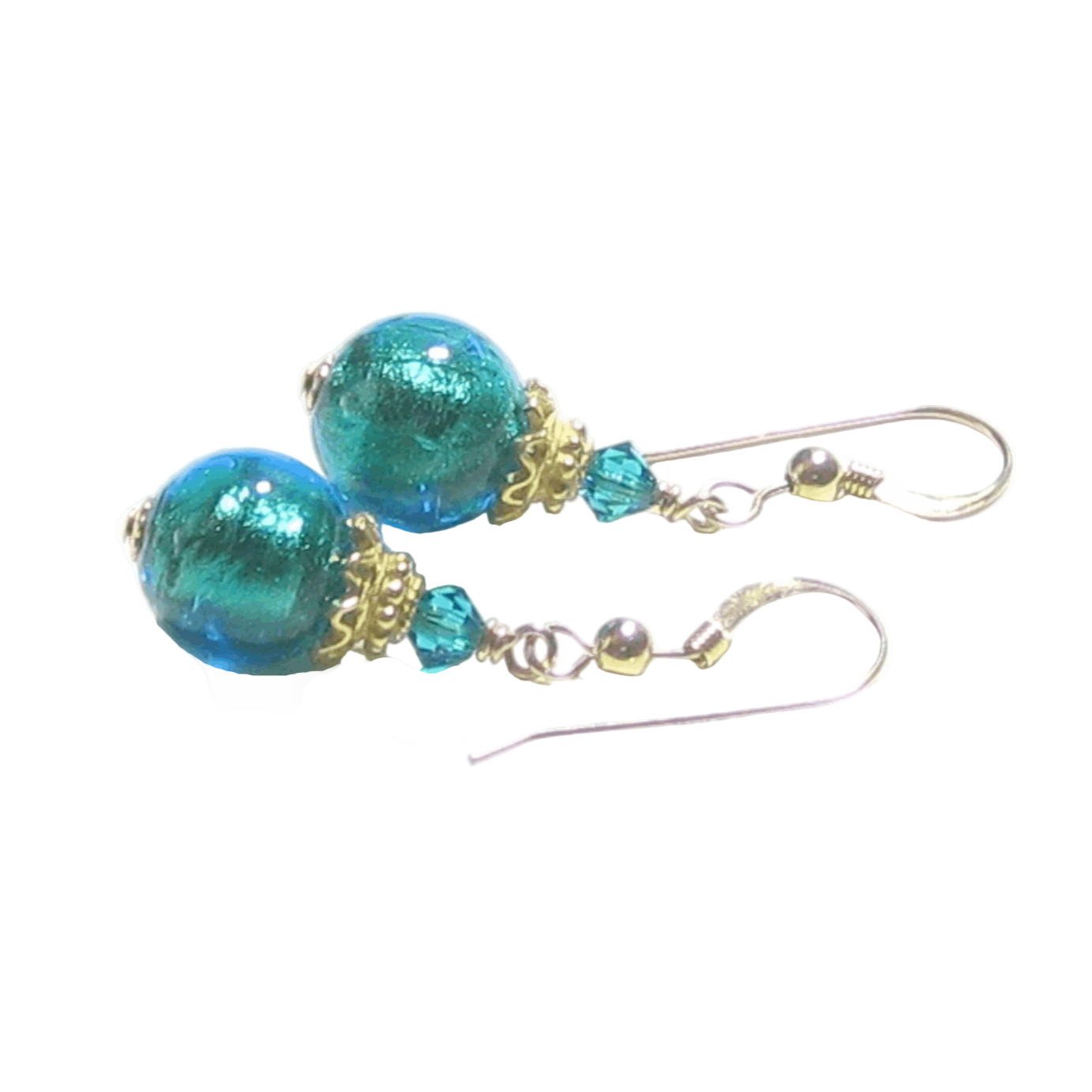 Murano Glass Aqua Ball Gold Earrings by JKC Murano - JKC Murano