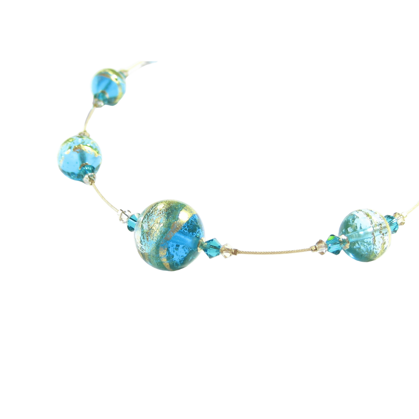 Murano Glass Aqua Ball Illusion Gold Necklace - JKC Murano