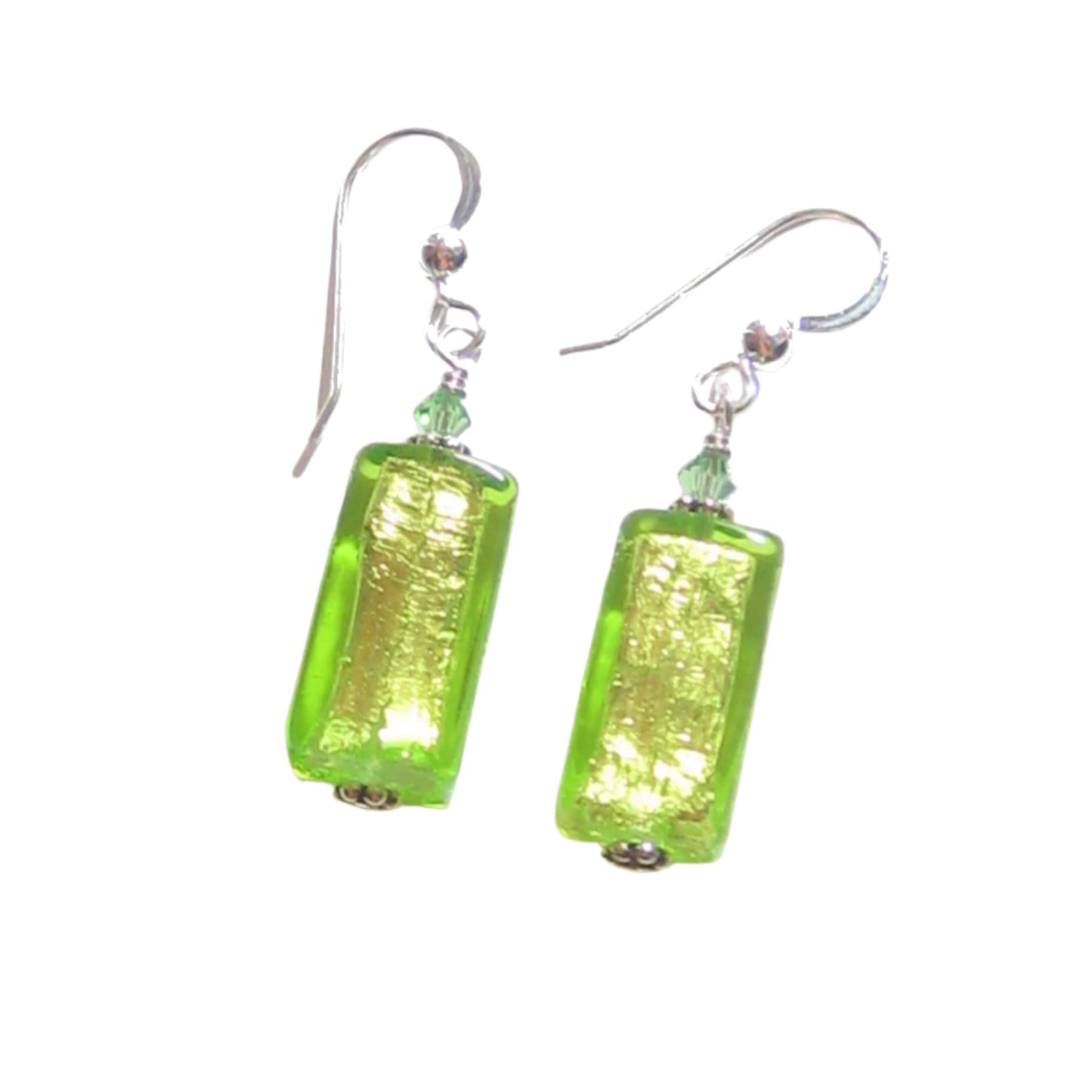 Murano Glass Lime Green Rectangle Silver Earrings