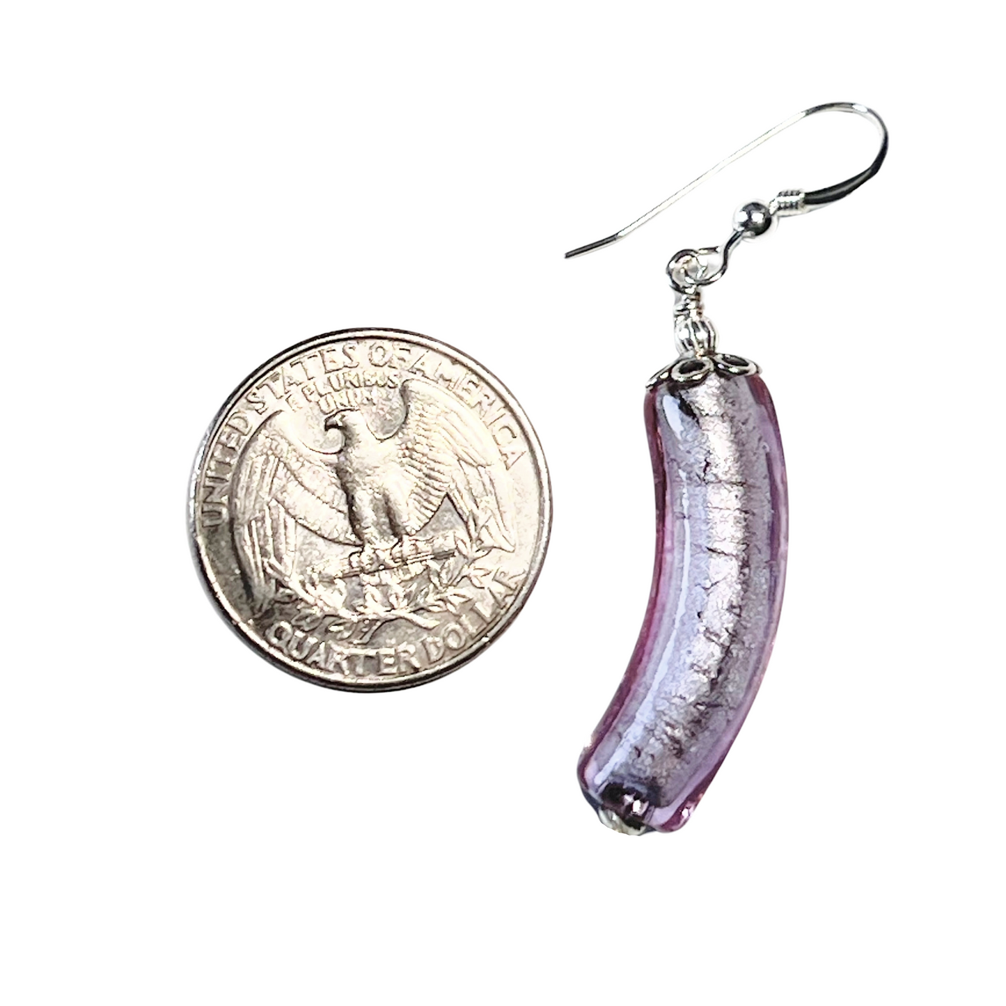 Murano Glass Pale Purple Curved Tube Silver Earrings by JKC Murano