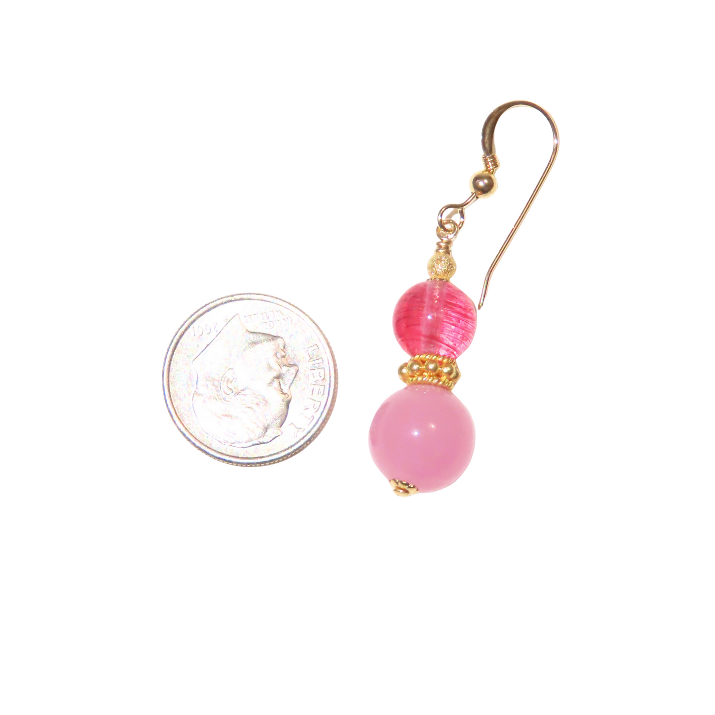 Murano Glass Pink Double Ball Gold Earrings