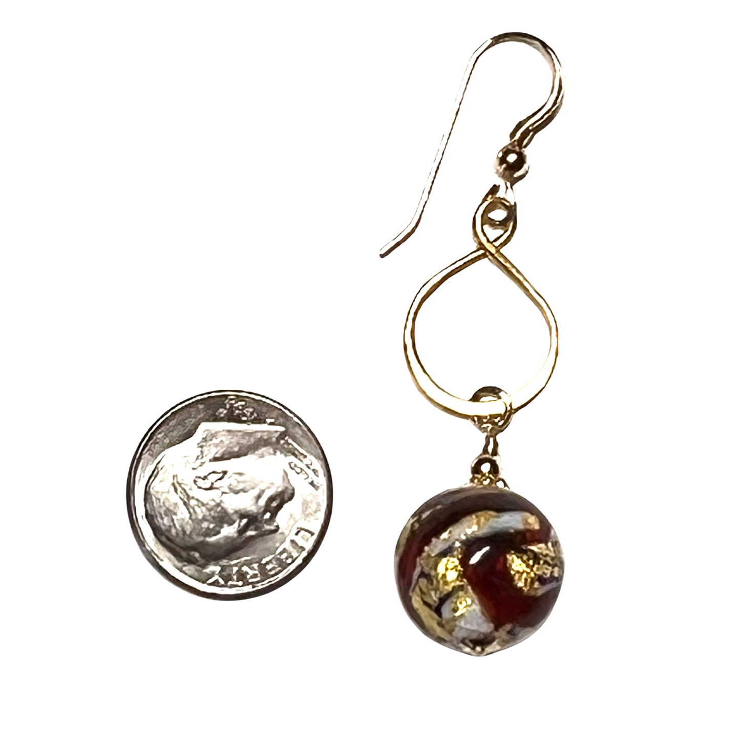 Handmade Murano Glass Red and Blue Ball Drop Gold Earrings