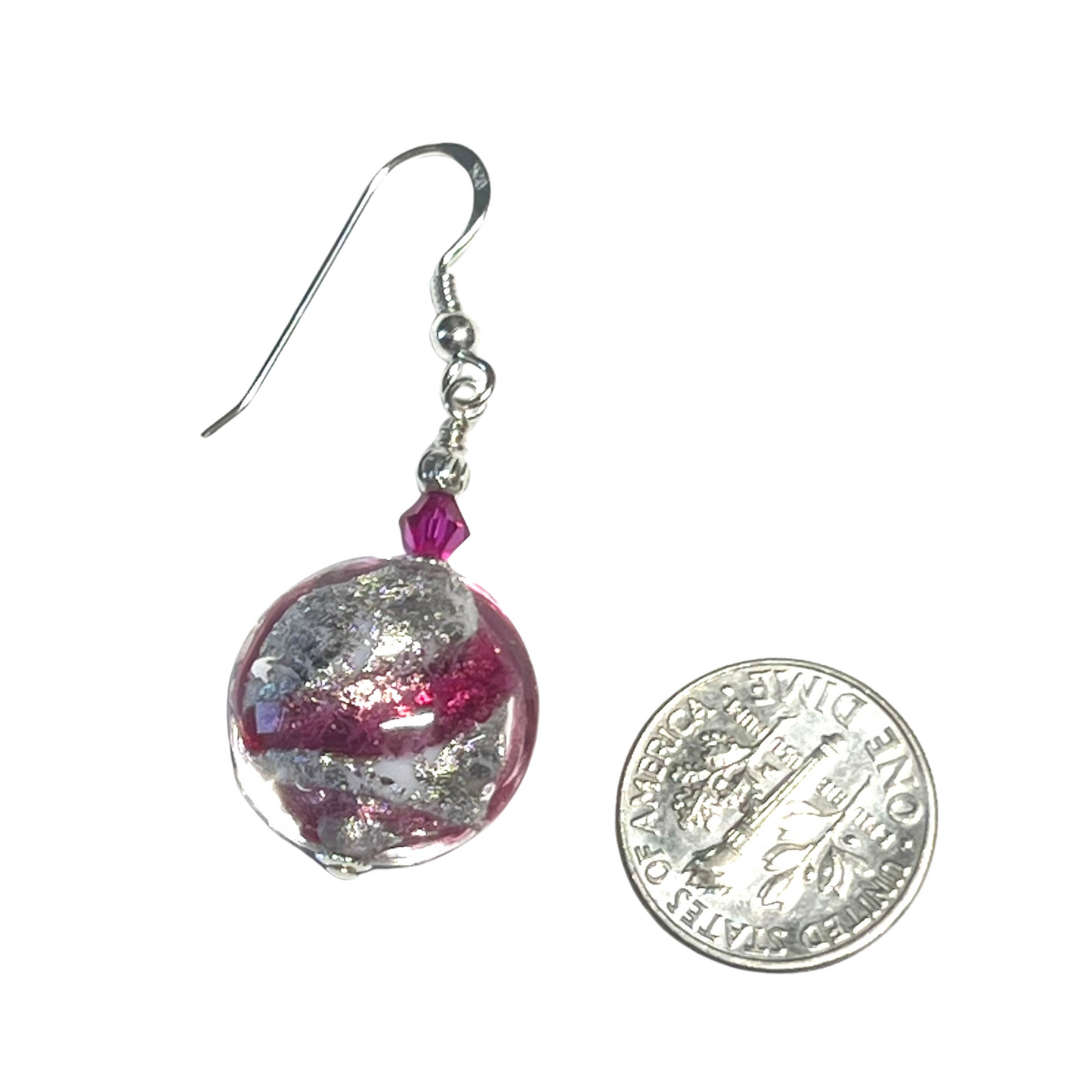 Murano Glass Ruby Pink Swirl Sterling Silver Earrings