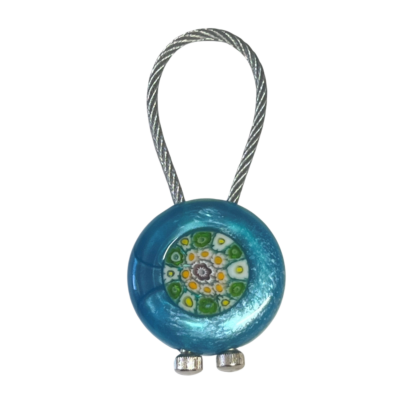 Murano Aqua Pearl Millefiori Keychain