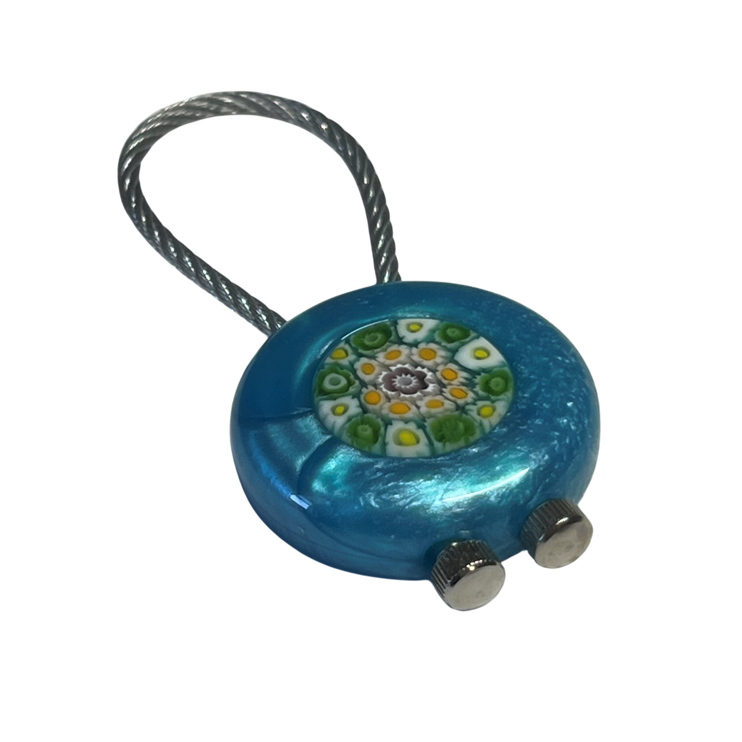 Murano Aqua Pearl Millefiori Keychain