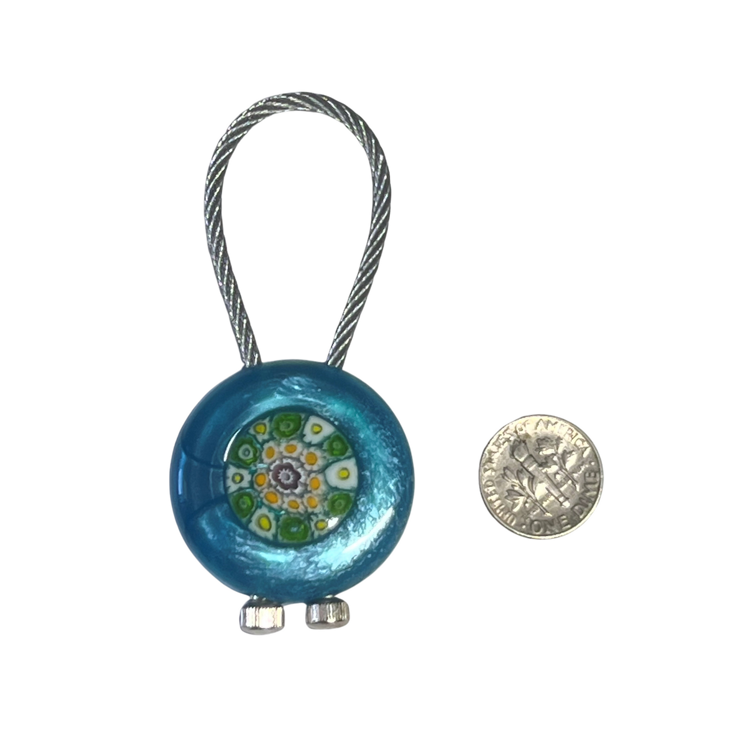 Murano Aqua Pearl Millefiori Keychain
