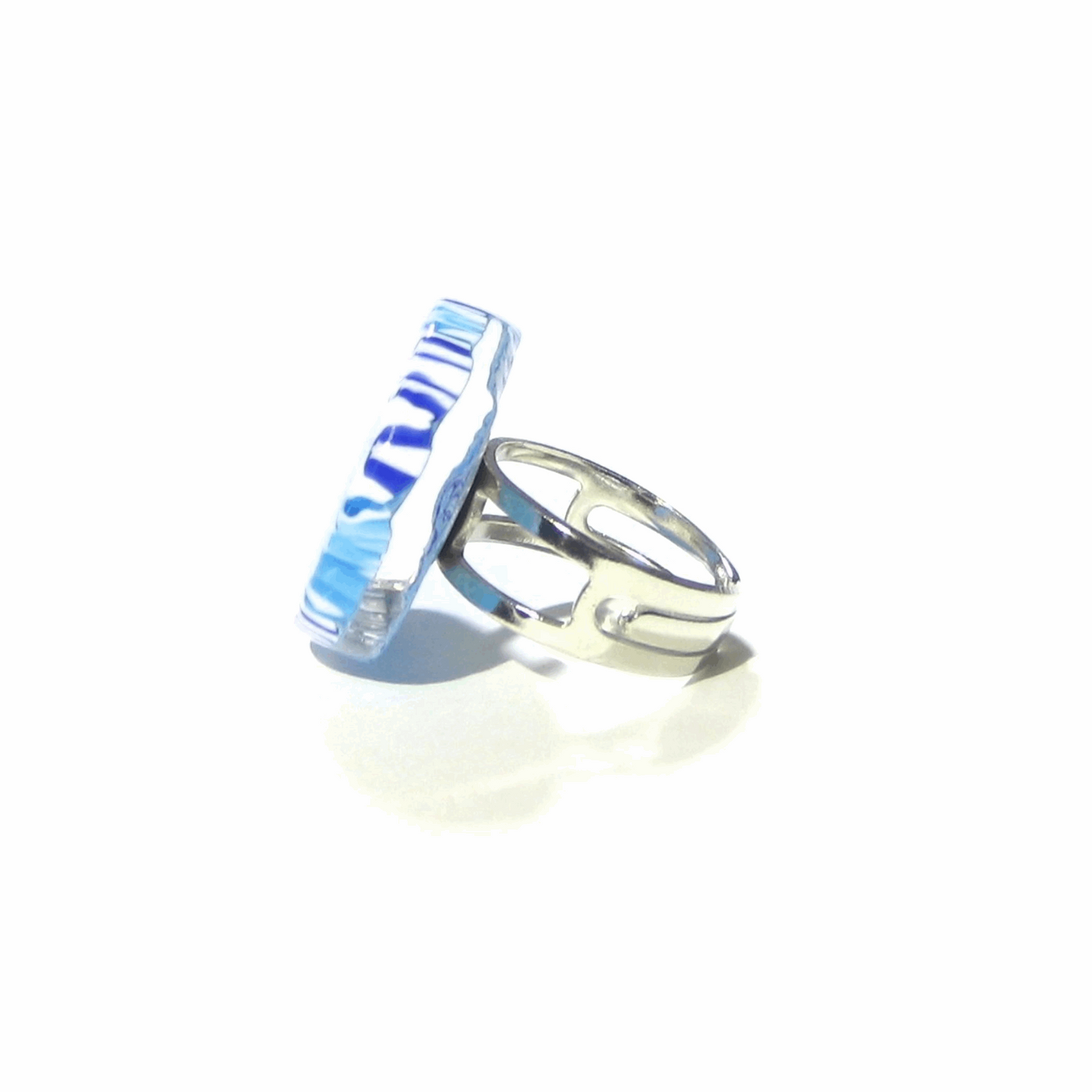 Murano Glass Aqua White Large Millefiori Ring - JKC Murano