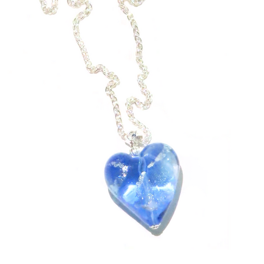 Murano Glass Blue Dichroic Heart Pendant Necklace