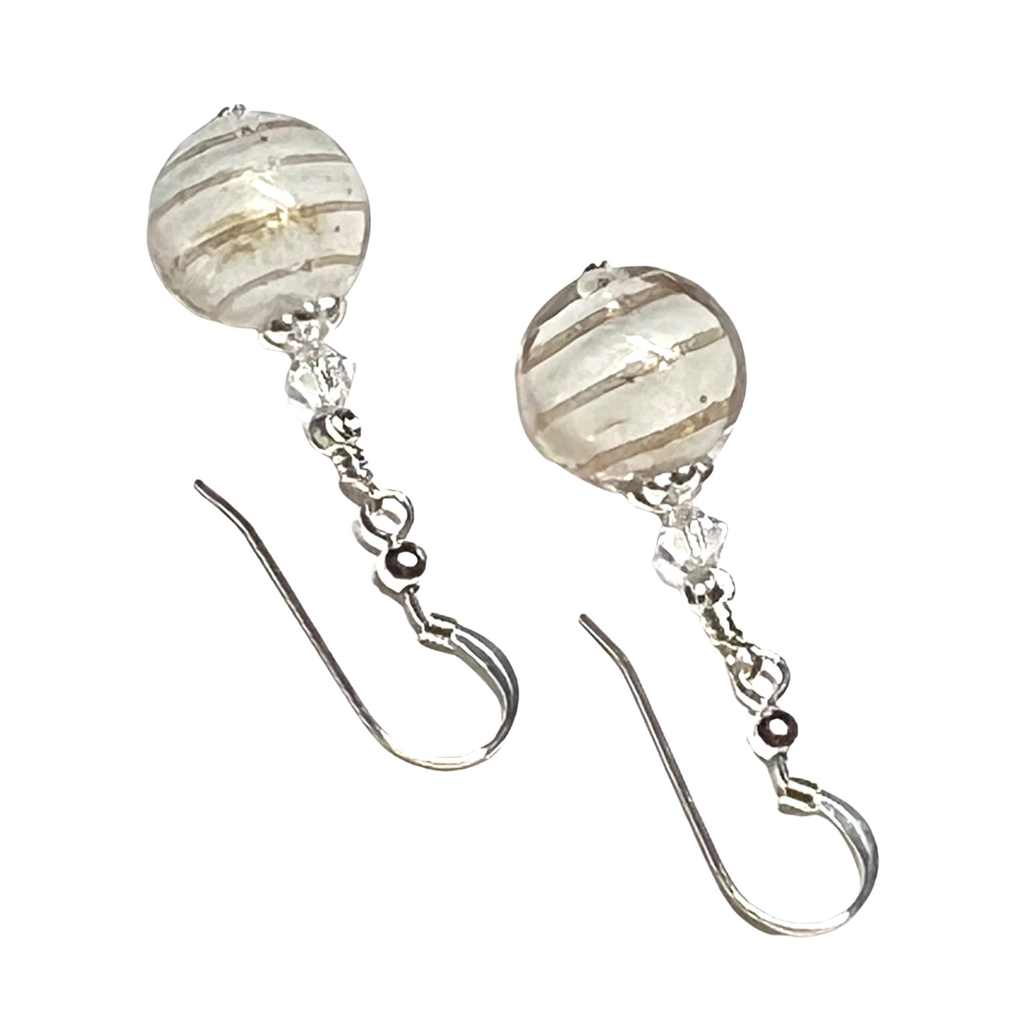 Murano Glass Cream Copper Line Silver Earrings