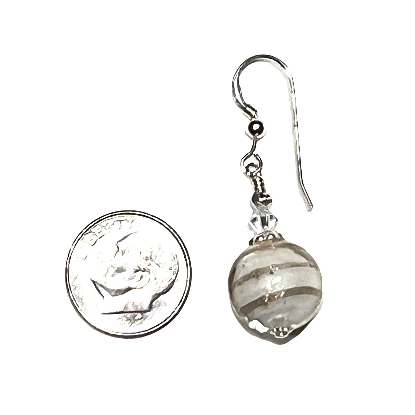 Murano Glass Cream Copper Line Silver Earrings