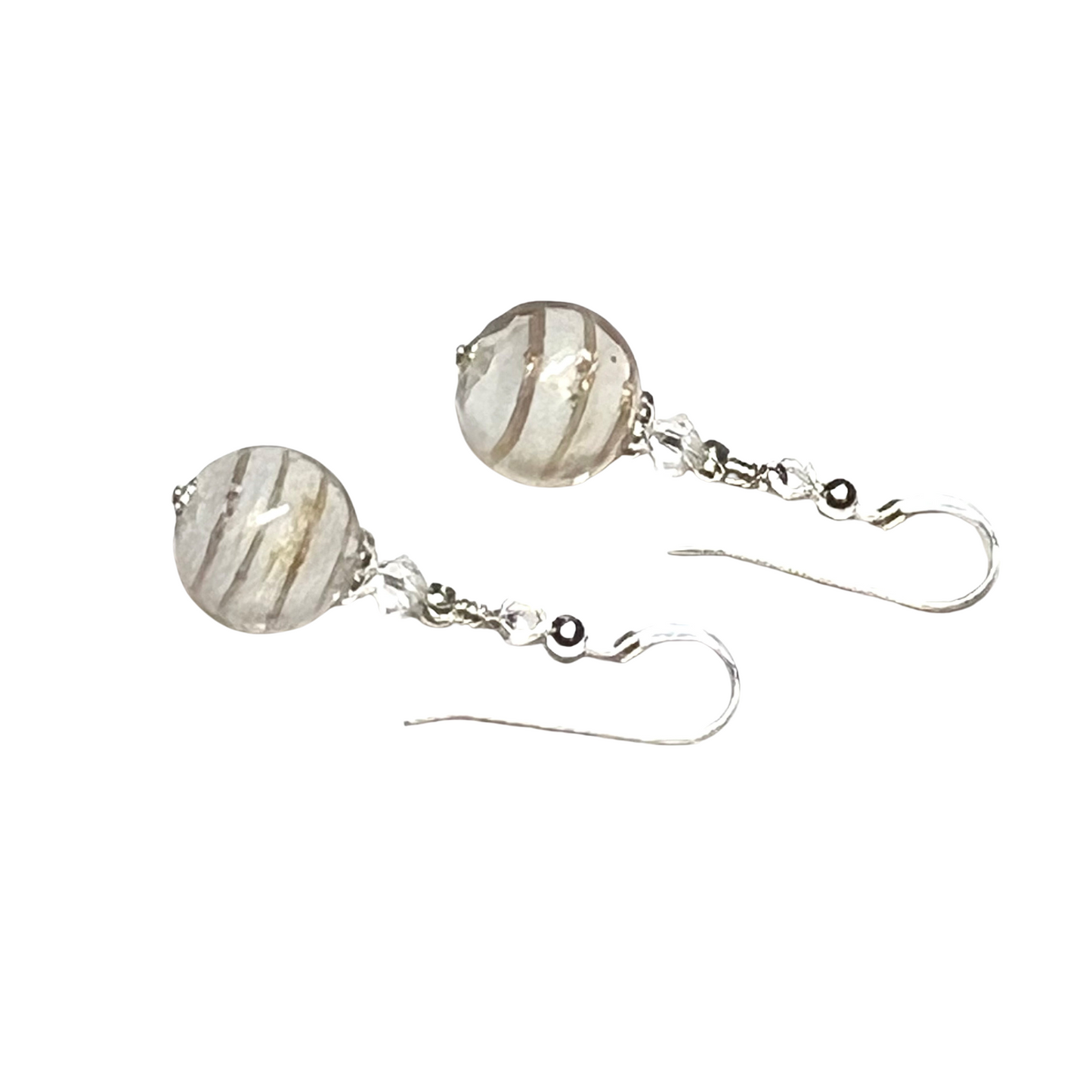 Murano Glass Cream Copper Line Silver Earrings