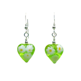 a pair of green glass heart shaped earrings