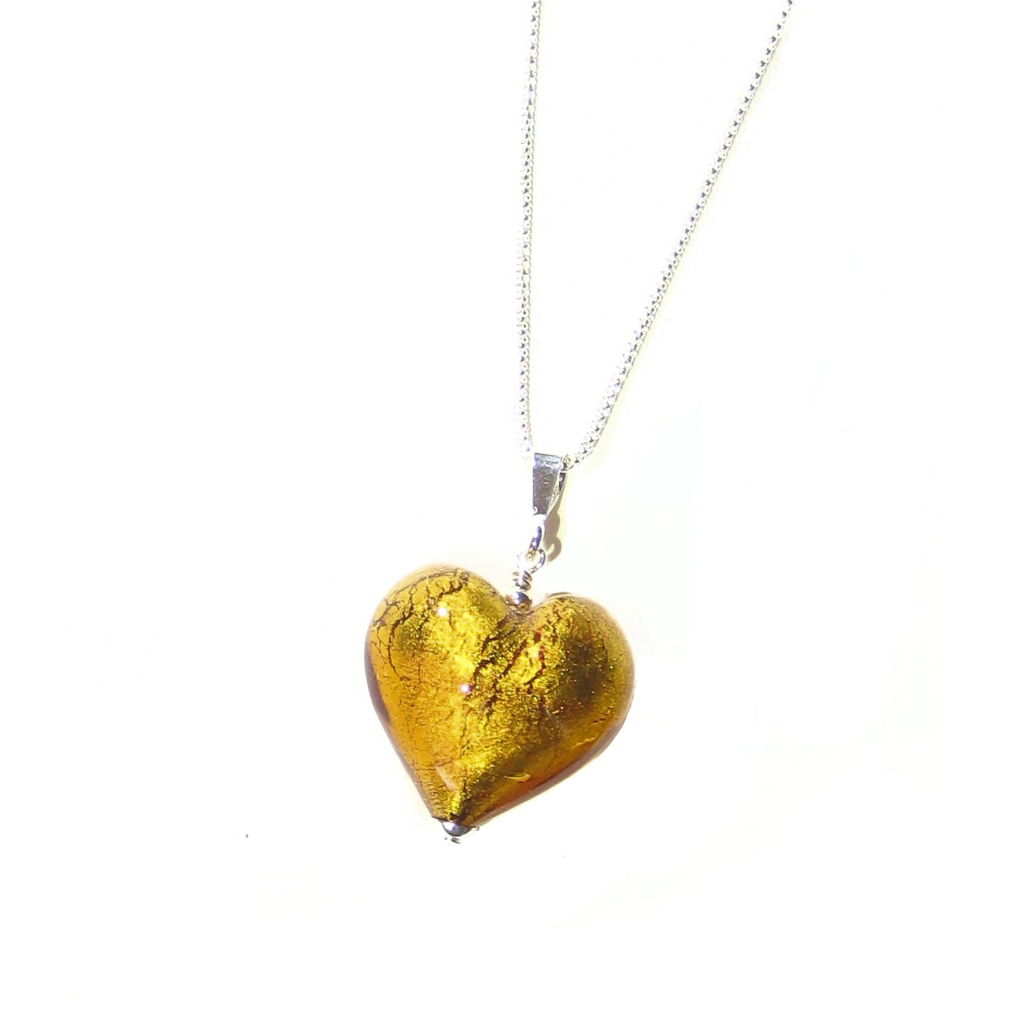Murano Glass Topaz Amber Puffy Heart Pendant