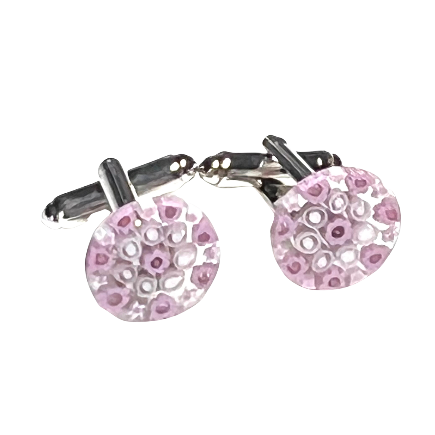 Cufflinks with pink round design on a white background