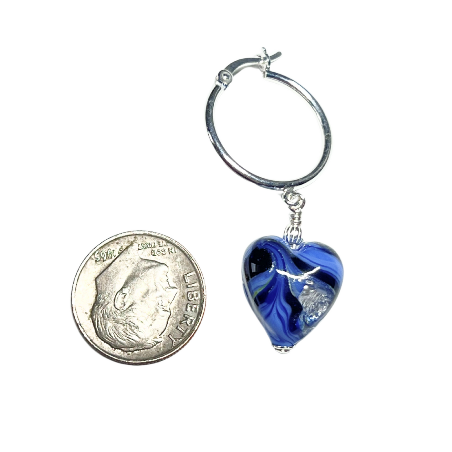 Murano Glass Periwinkle Blue Heart Hoop Silver Earrings