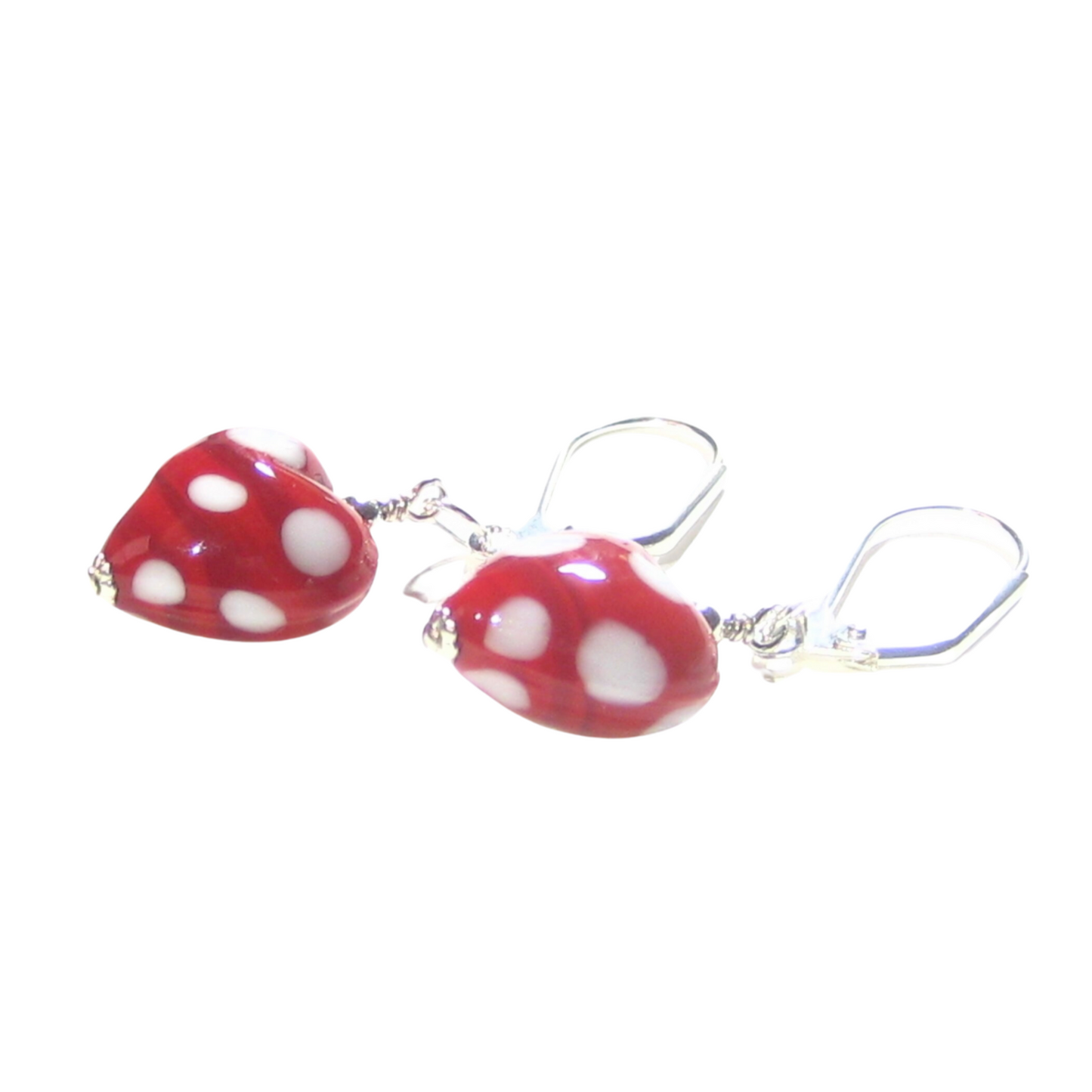 Murano red heart dot earrings