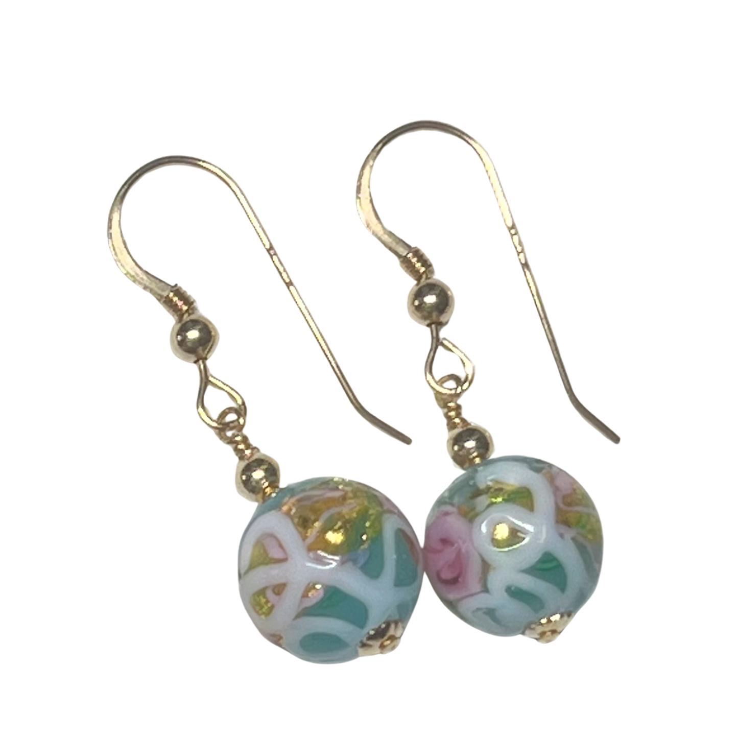 Italian Murano Turquoise Rose Gold Earrings