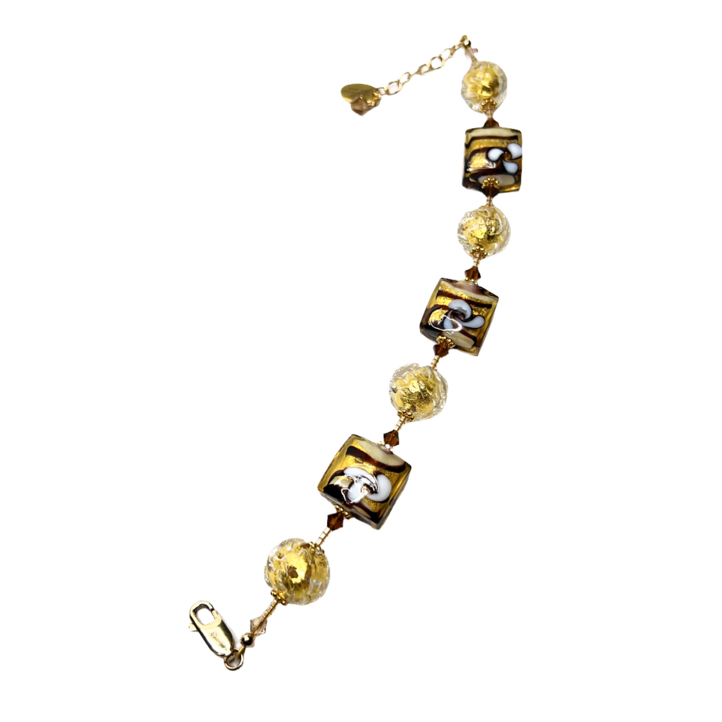Murano glass brown gold square flower bracelet by JKC Murano