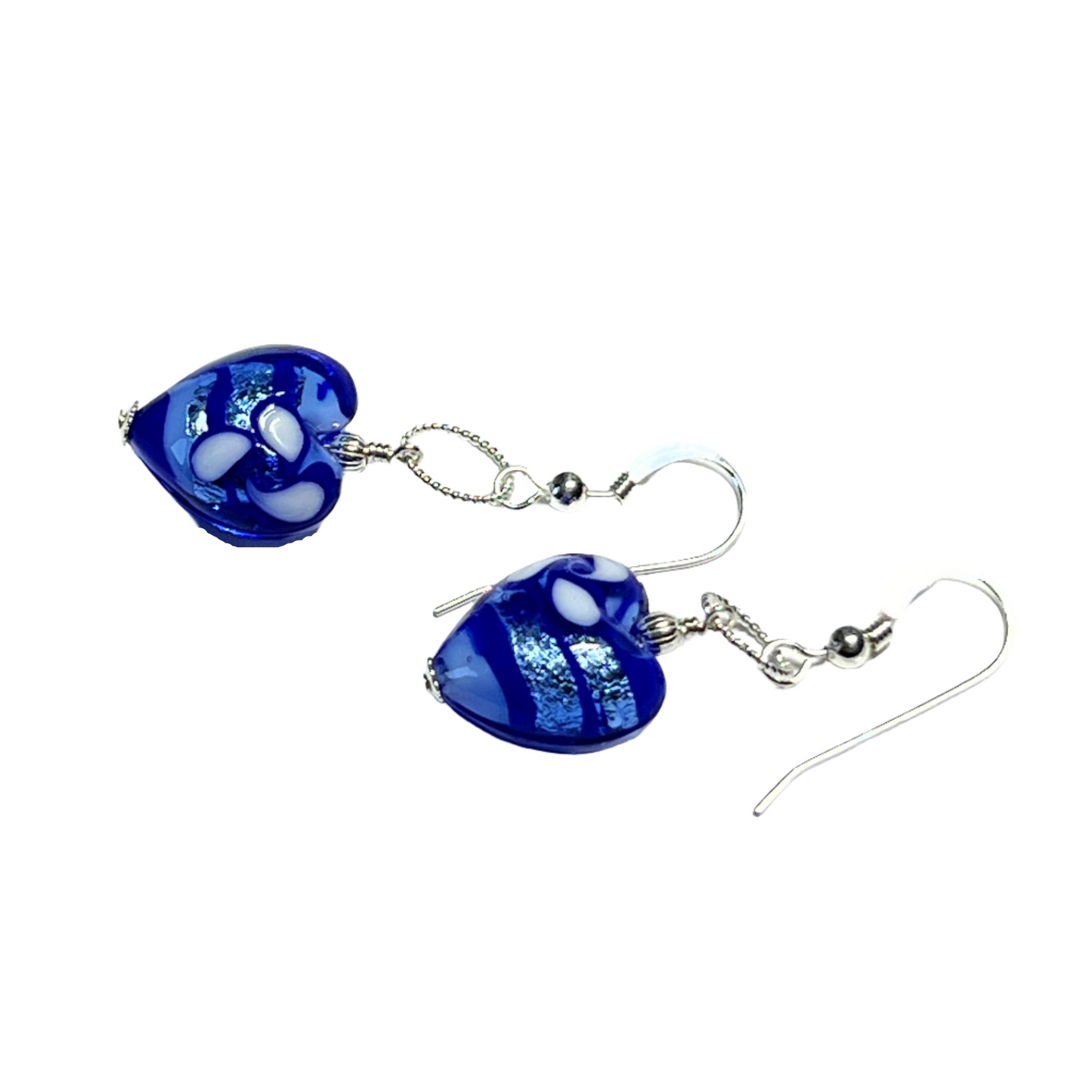 Murano glass blue flower heart earrings