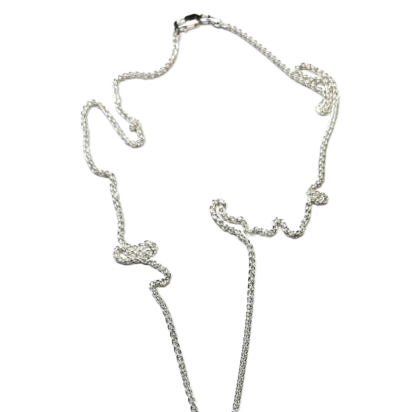 a silver necklace with a heart on it