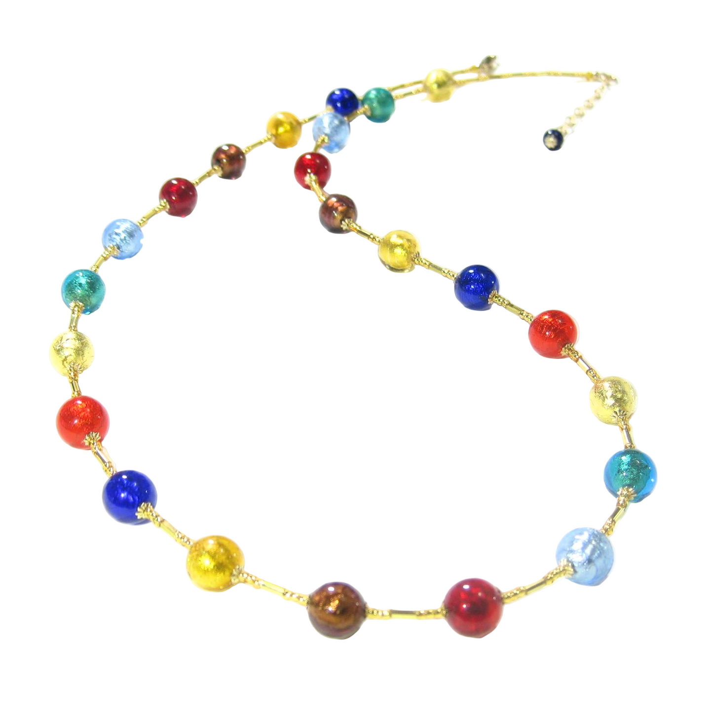 Murano Glass Colorful Ball Long Gold Necklace - JKC Murano