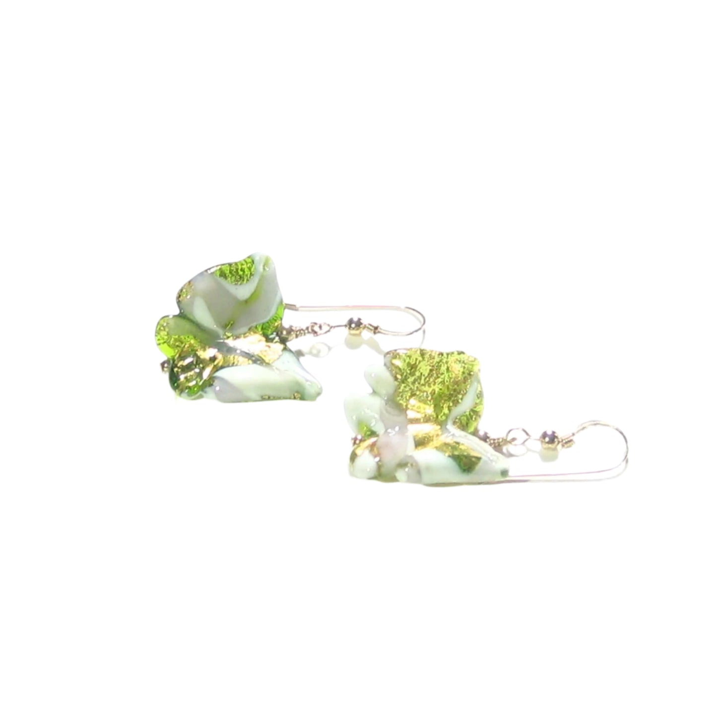 Murano Glass Green Purple Butterfly Gold Earrings - JKC Murano
