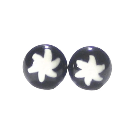 Murano Glass White Star Black Millefiori Sterling Silver Post Stud Earrings - JKC Murano