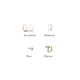 four pairs of earrings with different types of hooks